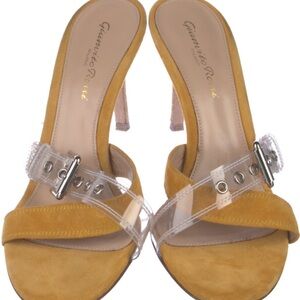 Gianvito Rossi Mustard Suede Heels with Clear Strap